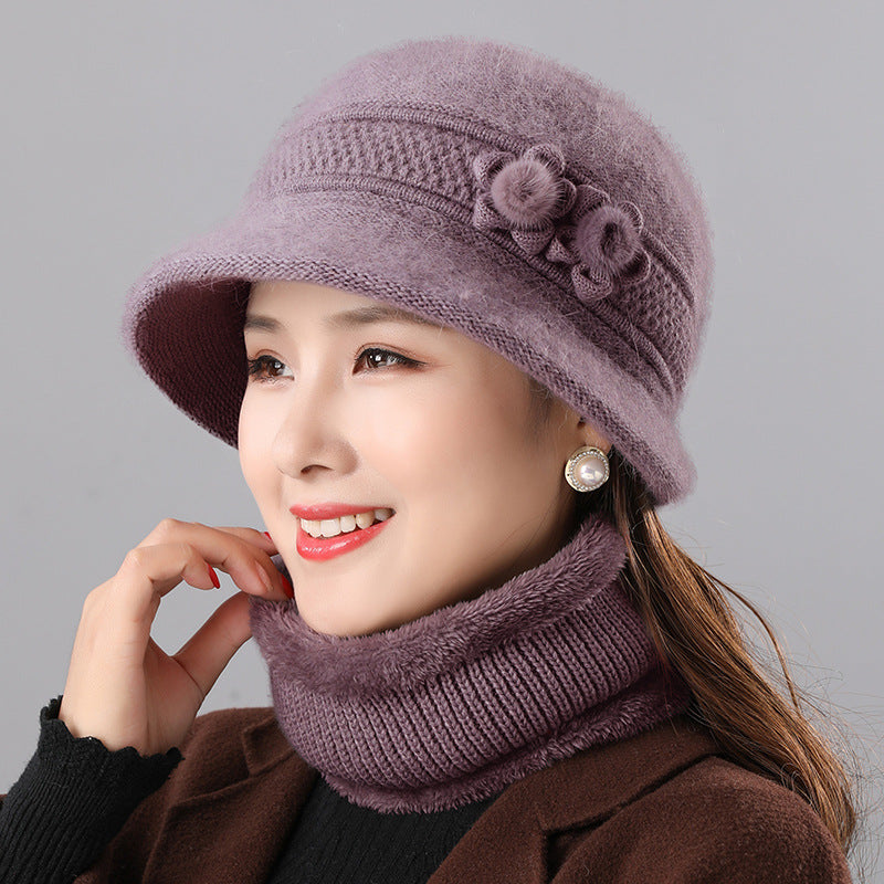 Warm set of knitted hat and scarf