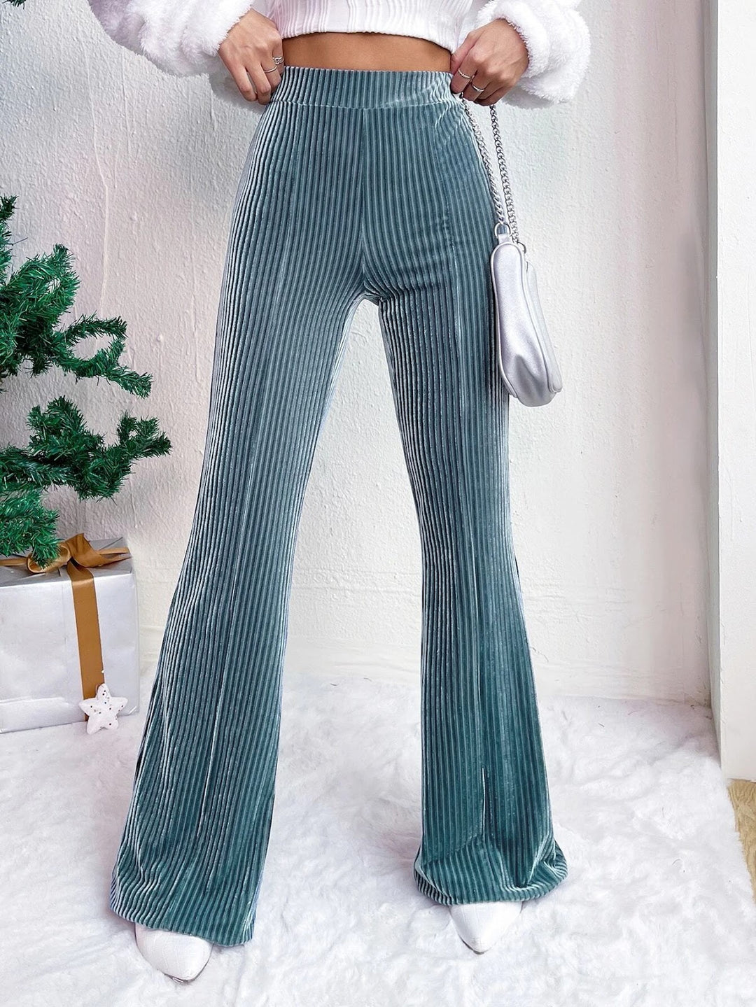 Women's corduroy pants with high waistband and flared leg
