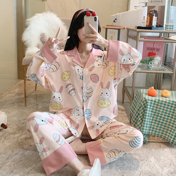 Women’s Pajama Set, Long Sleeve, Heart Pattern, Leisure Style