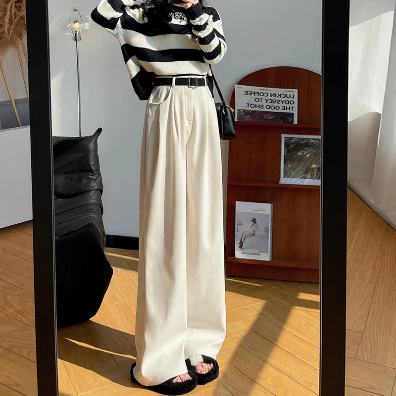 Kord-Pants, straight cut, high-waisted