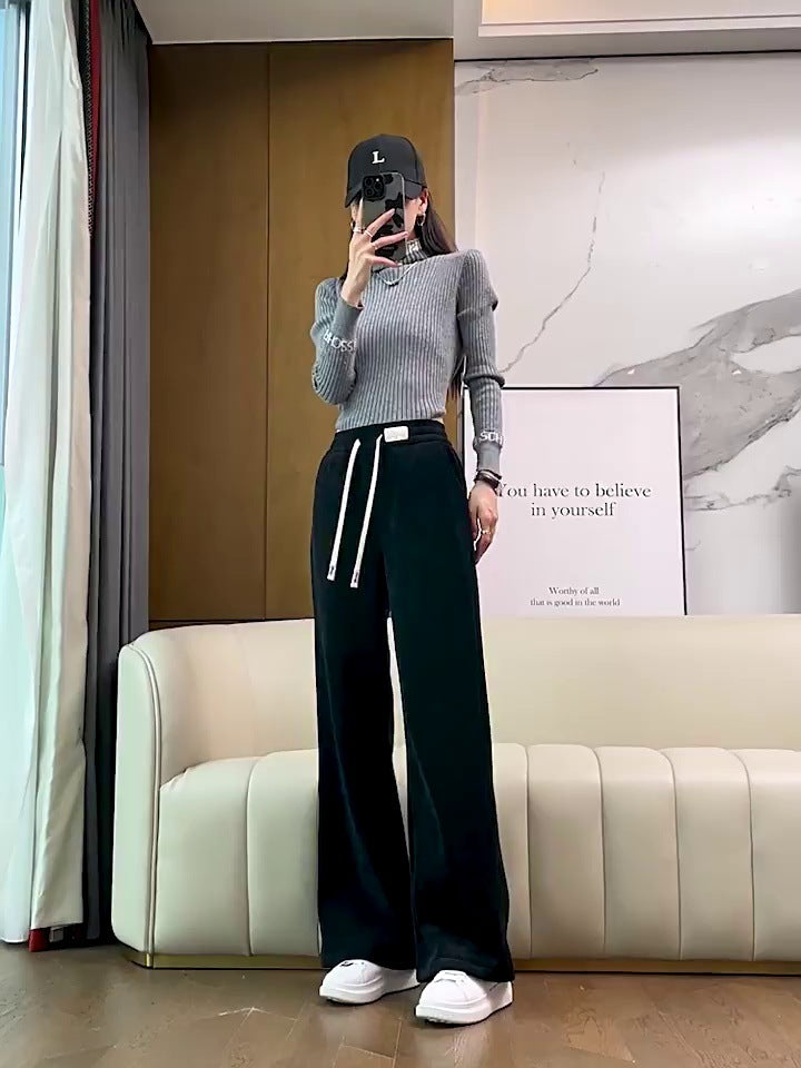Chenille corduroy trousers with wide leg, lined