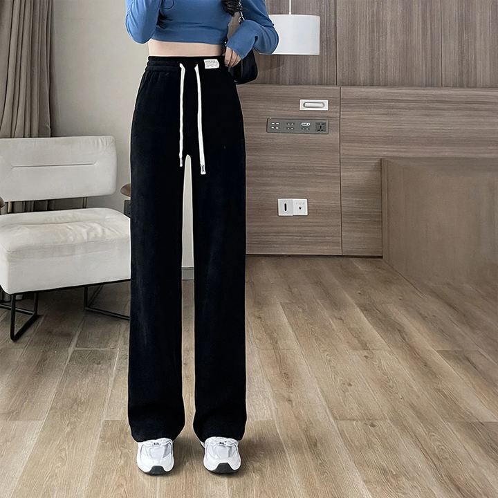 Padded corduroy leisure pants with high waist
