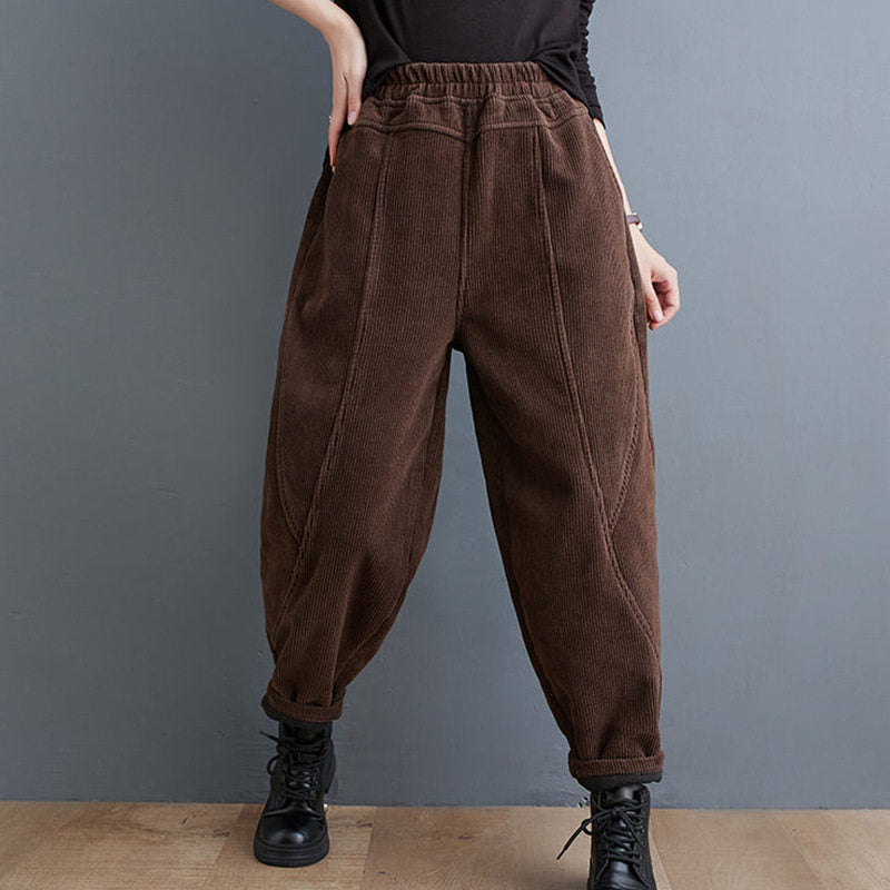 Padded corduroy harem pants for women