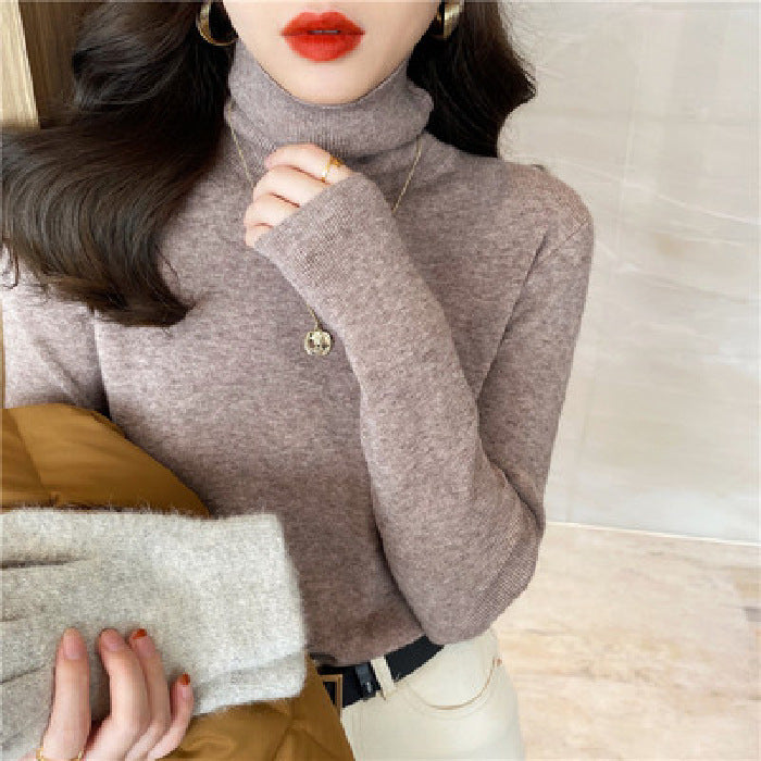 Women's knitted pullover with stand-up collar, slim fit