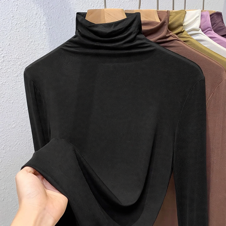 Ladies long sleeve shirt with stand-up collar and ribbed texture