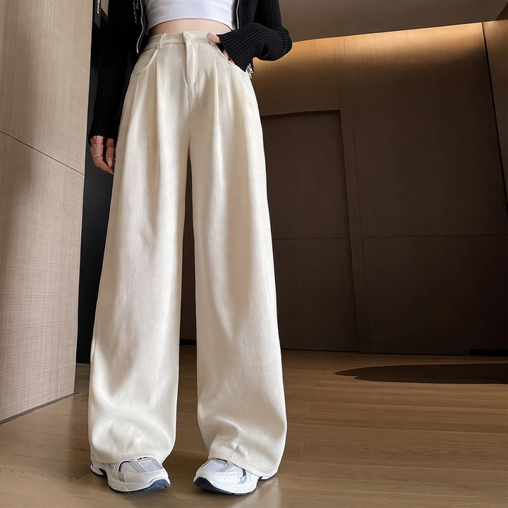 Padded cord wide pants, elegant cut