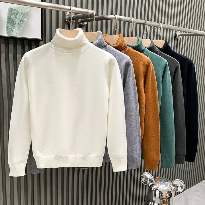 Men's knit sweater with high collar, warm and casual