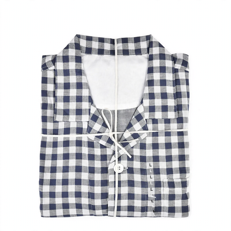 Double-layer cotton pajama set, checkered, Japanese style