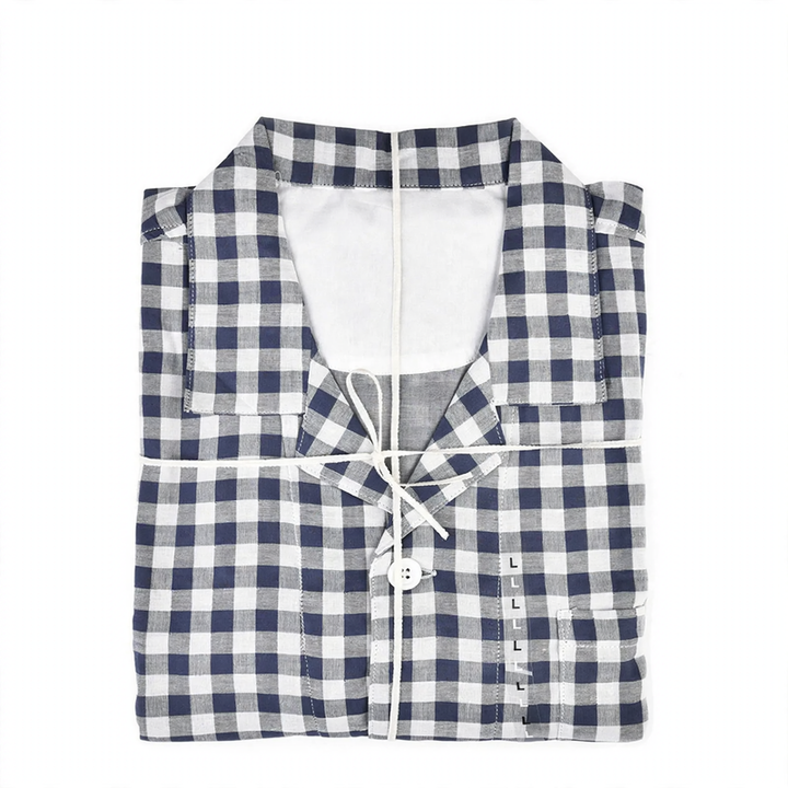 Double-layer cotton pajama set, checkered, Japanese style
