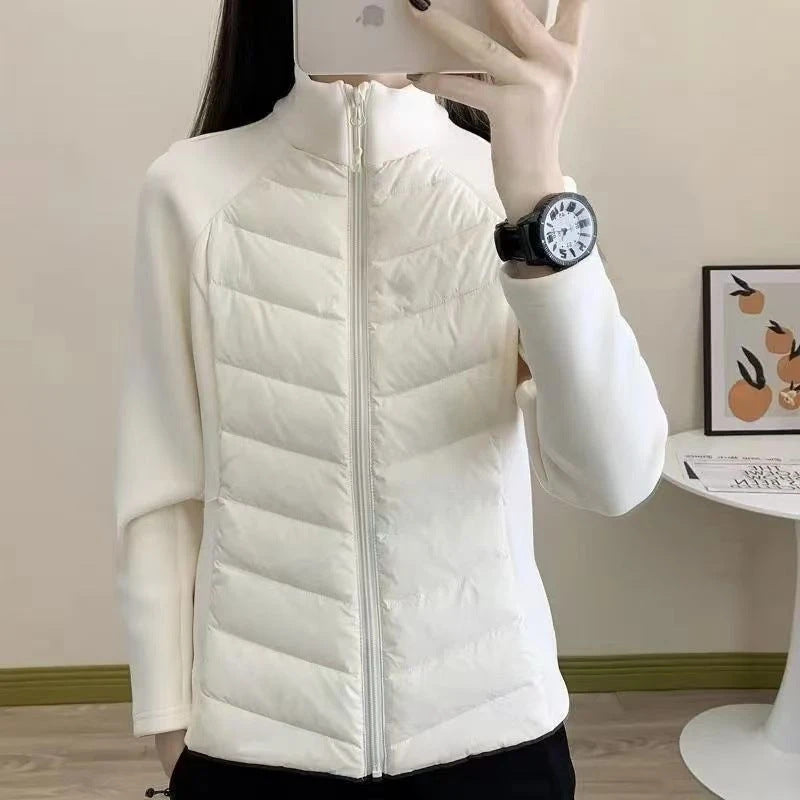 Sporty women's quilted jacket with stand-up collar