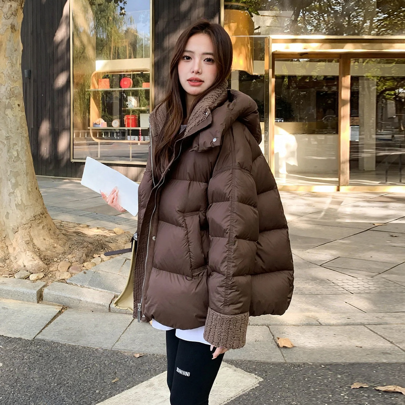 Padded winter jacket with faux sheepskin collar