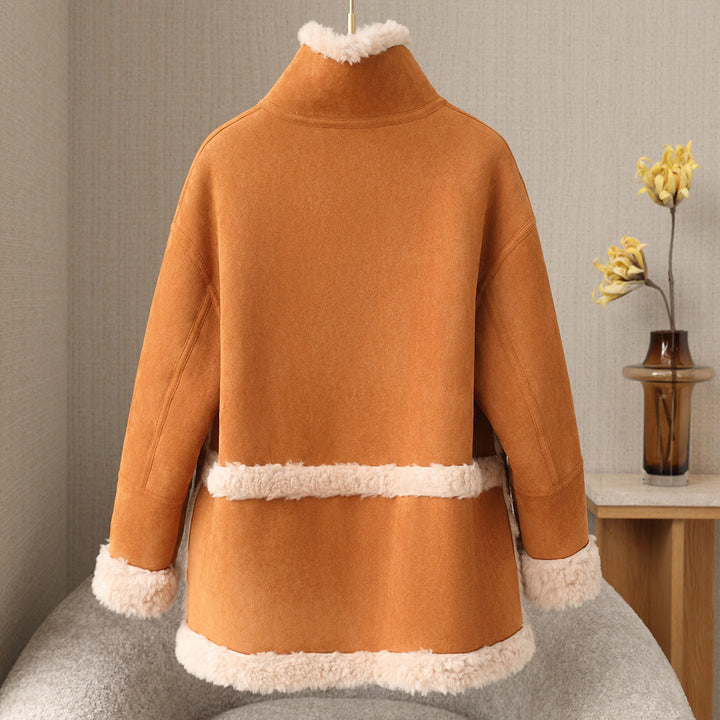 Women's wool coat with stand-up collar, winter