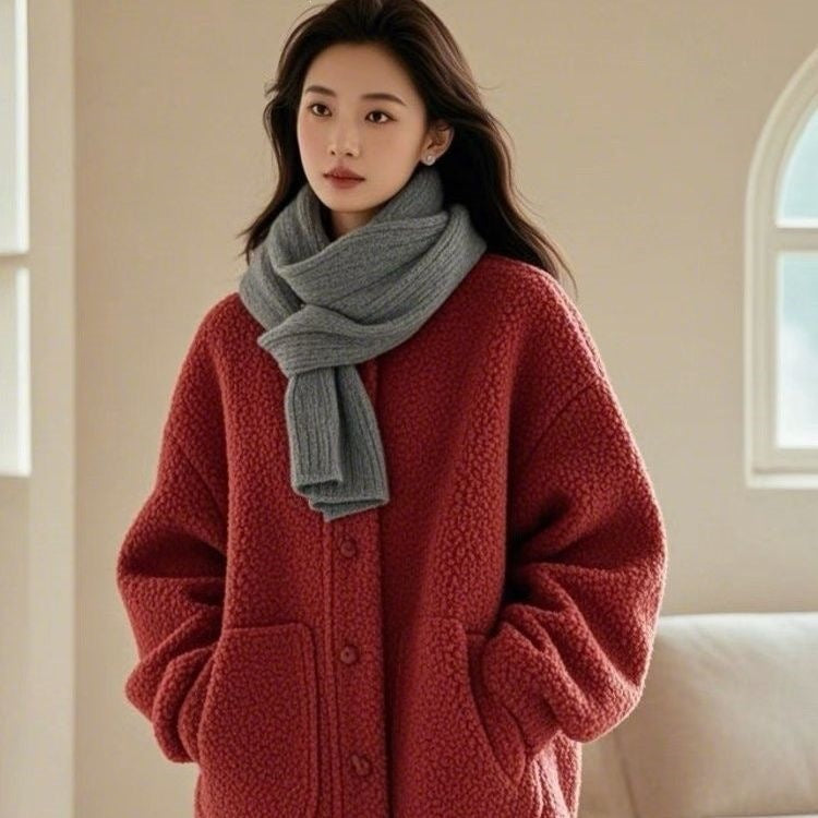 Sheepskin coat, loose, with pockets