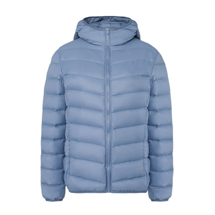 Light women's down jacket with hood, water-repellent