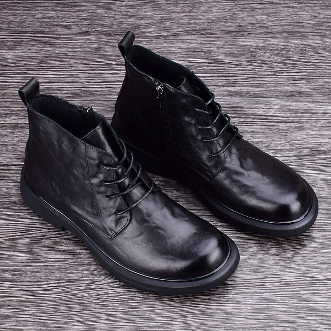 Padded men's leather boots for winter