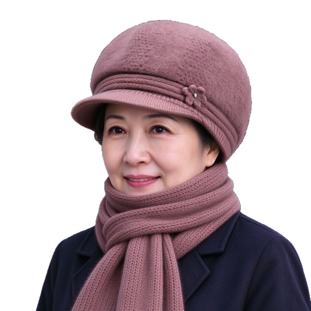 Winter knit set for women: hat and scarf with ear protection