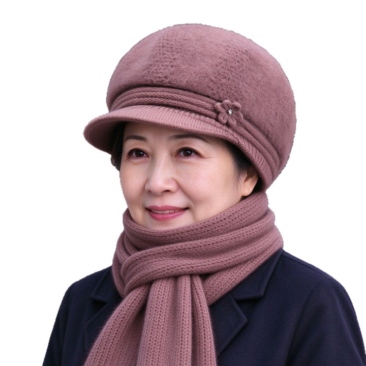 Winter knit set for women: hat and scarf with ear protection