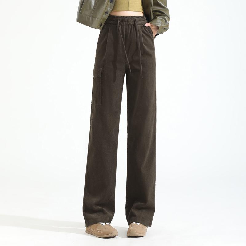 Women’s corduroy pants with a high waistband, straight-cut
