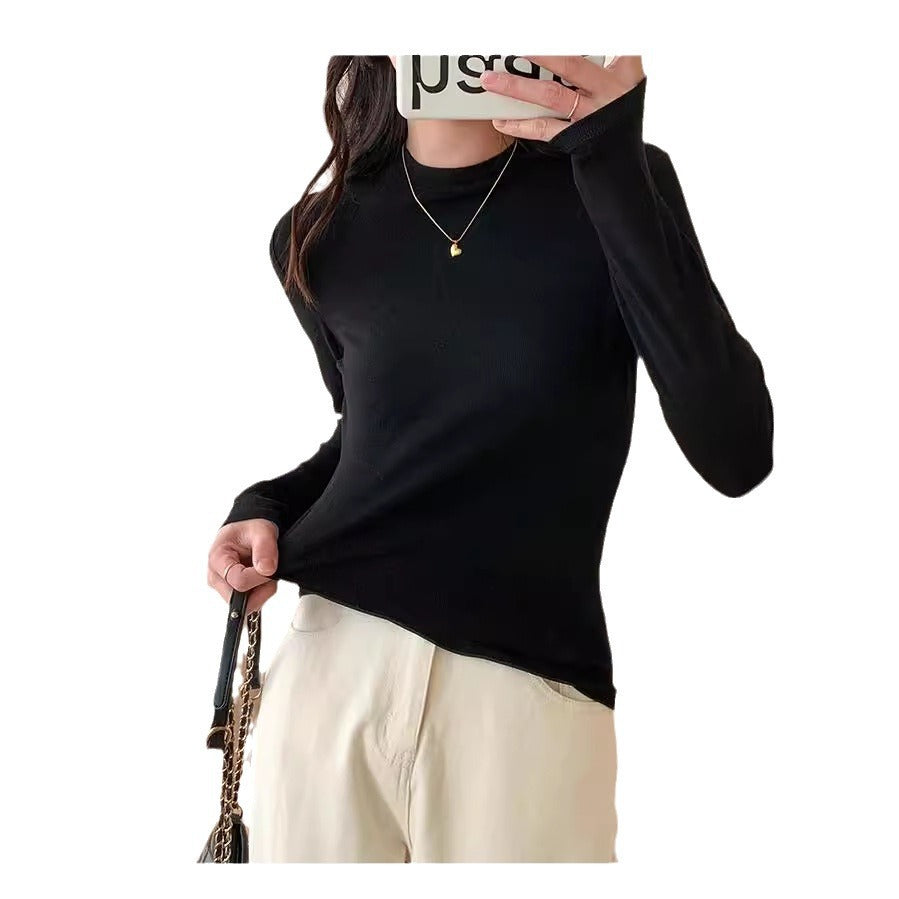 Thin long sleeve knit shirt with stand-up collar