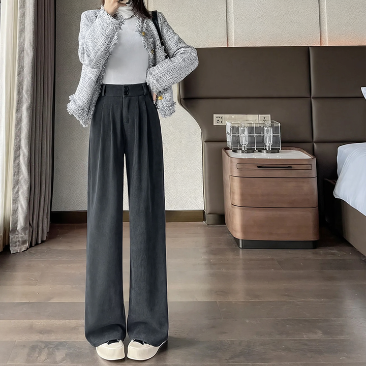 Women's corduroy pants, wide cut, straight fit