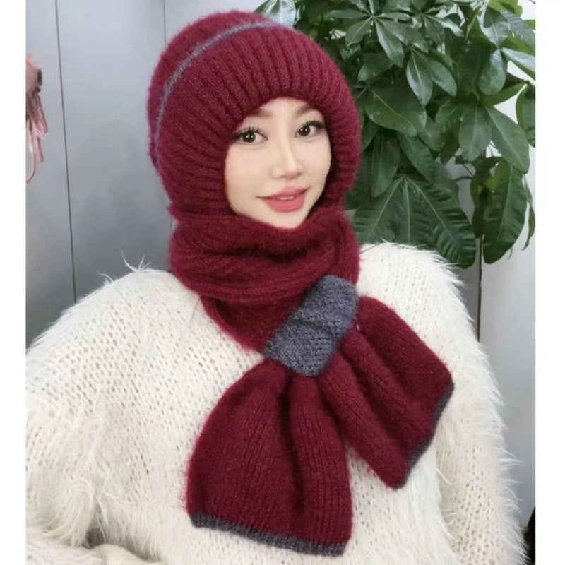 Knitted hat and scarf set, lined, windproof