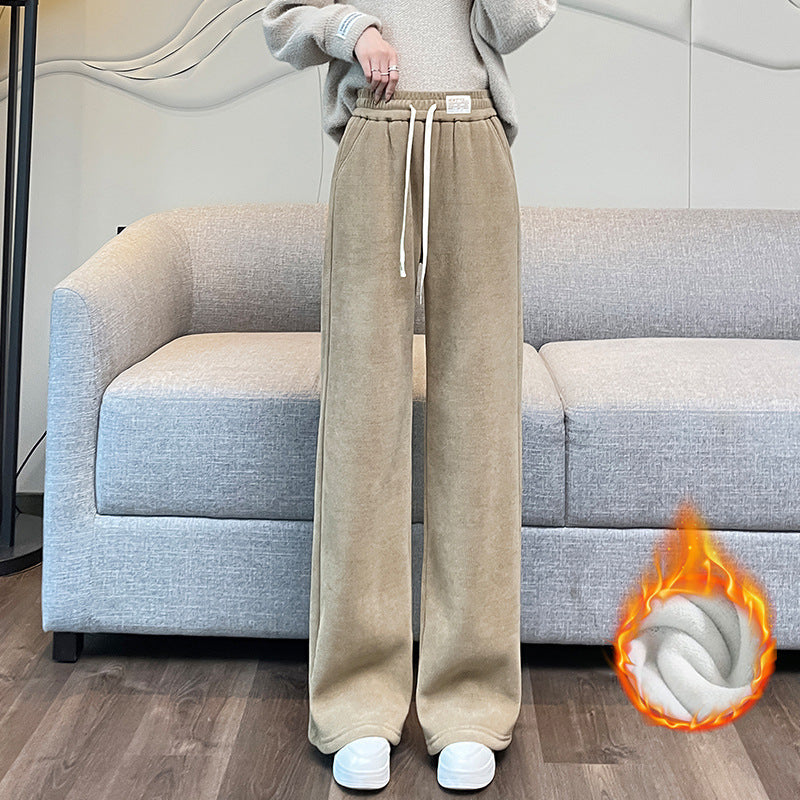 Lamb fleece cord pants for women