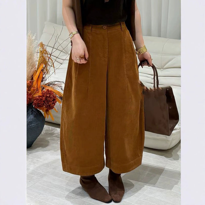 Cord trousers with wide leg, high waist, autumn/winter