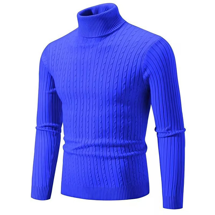 Men's knitted sweater with roll neck and cable pattern