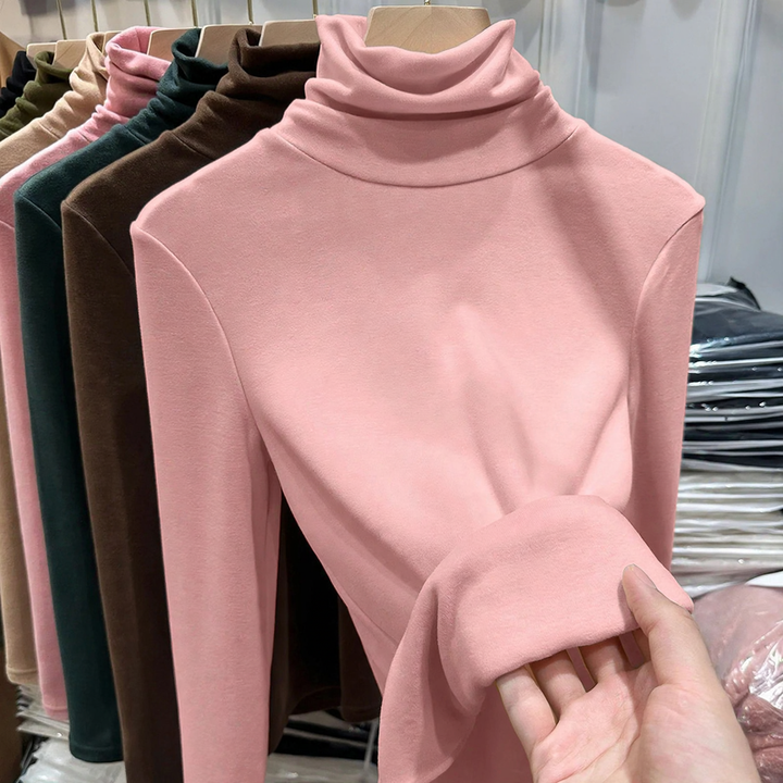 Women's long sleeve shirt with standing collar, lined
