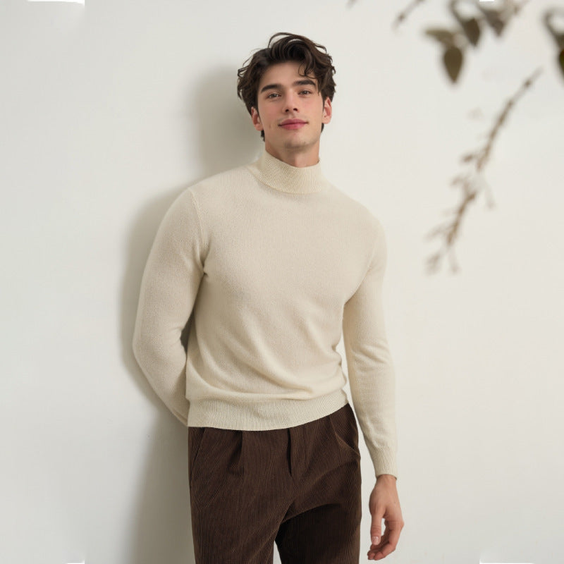 Men's knitted pullover, stand-up collar, form-fitting