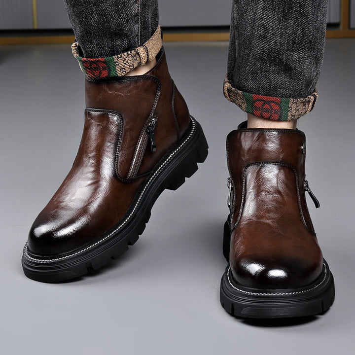 Men's Chelsea boots made of genuine leather with zipper