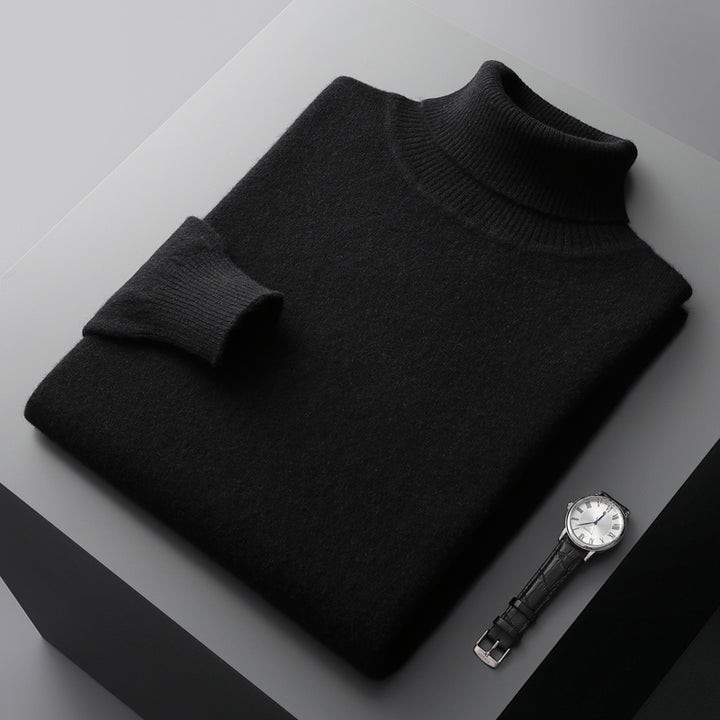 Men's turtleneck sweater, solid color, long-sleeved, knit