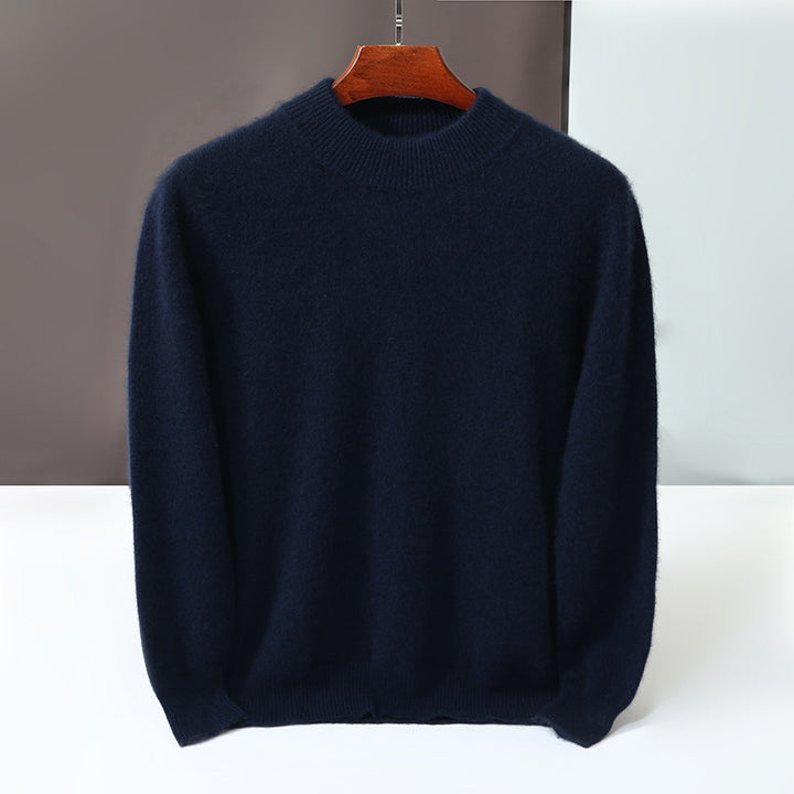 Men's cashmere sweater, stand-up collar, solid color
