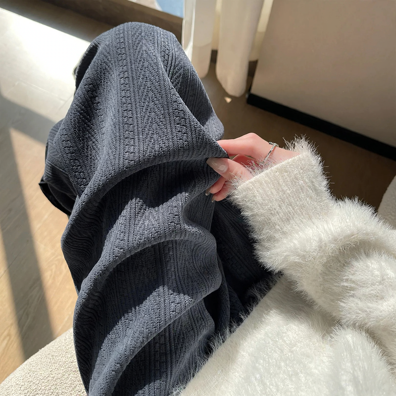 Padded chenille wide pants for women, straight cut