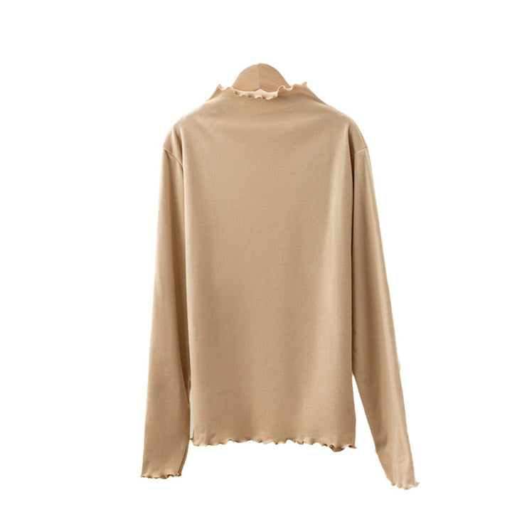 Ladies' Long Sleeve Shirt with Stand Collar and Ruffle Edge