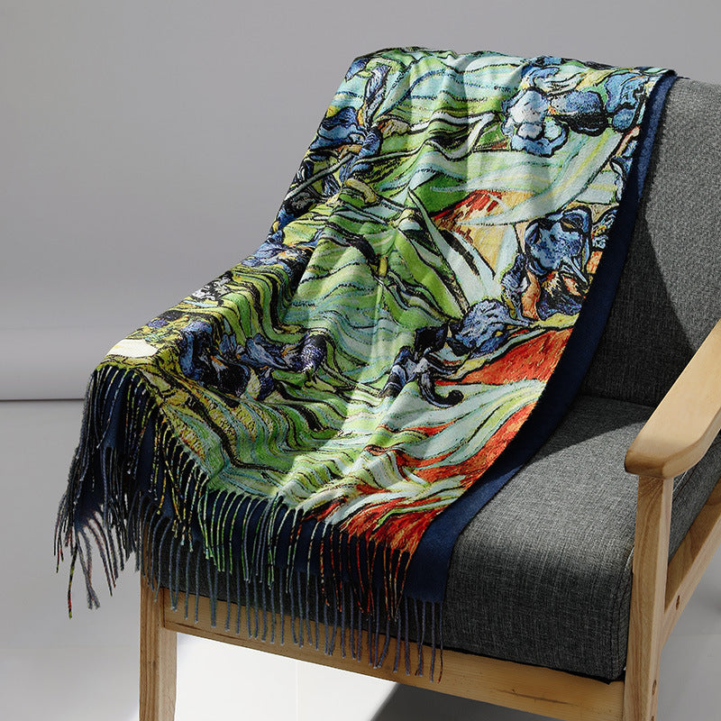 Women's scarf with art cashmere feel and art print, 70x180 cm