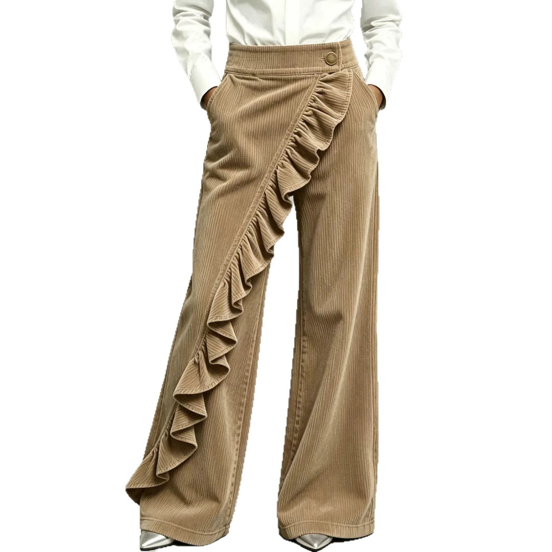Women's corduroy pants with flared leg and high waistband