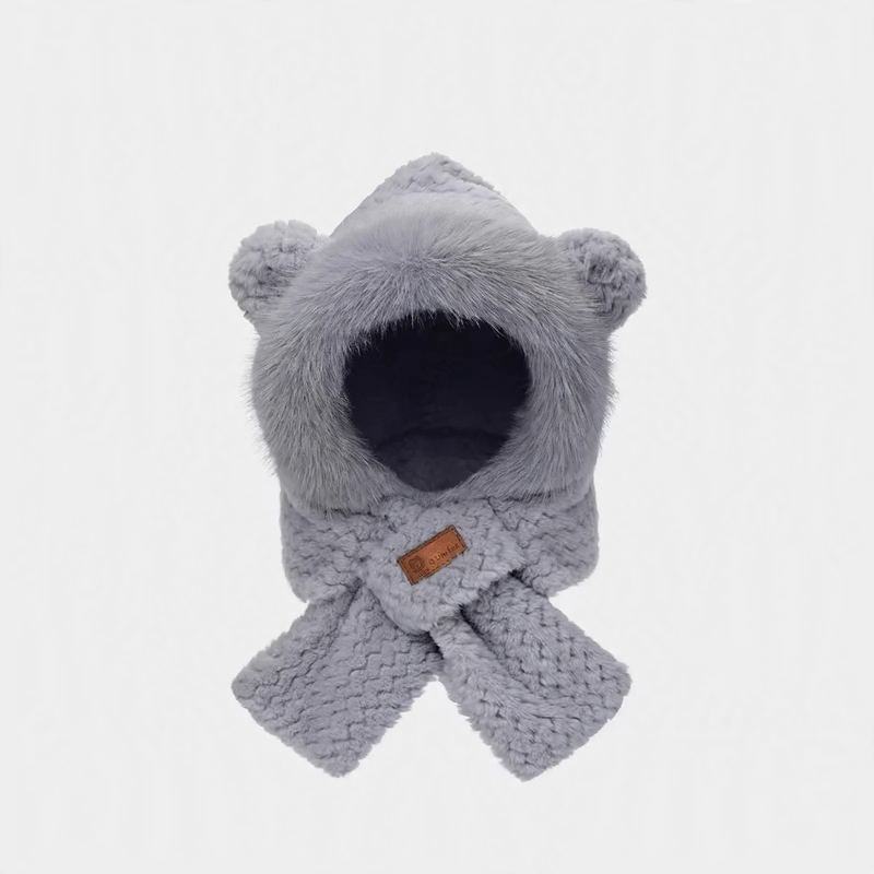 Plush hat with rabbit ears and scarf, women, winter