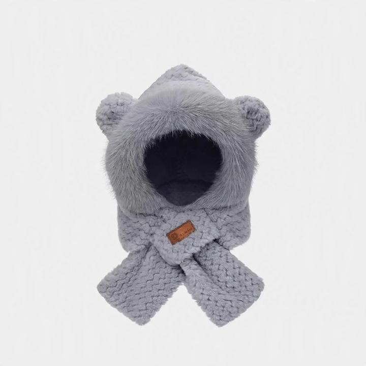 Plush hat with rabbit ears and scarf, women, winter