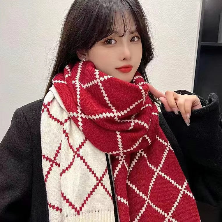 Reversible scarf with diamond pattern, 150x20 cm