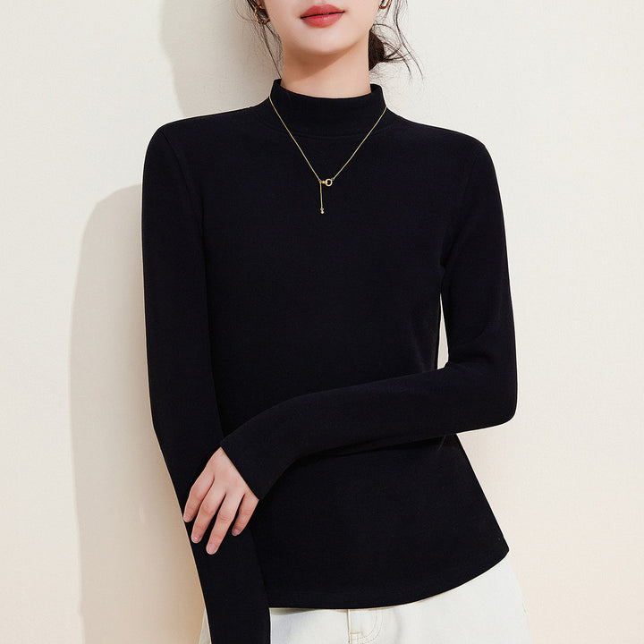 Women's thermal undershirt with stand-up collar, lined