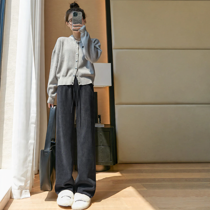 Chenille-Cord-Wide-Pants with High Waist