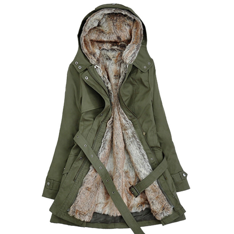 Padded parka with faux fur collar and hood