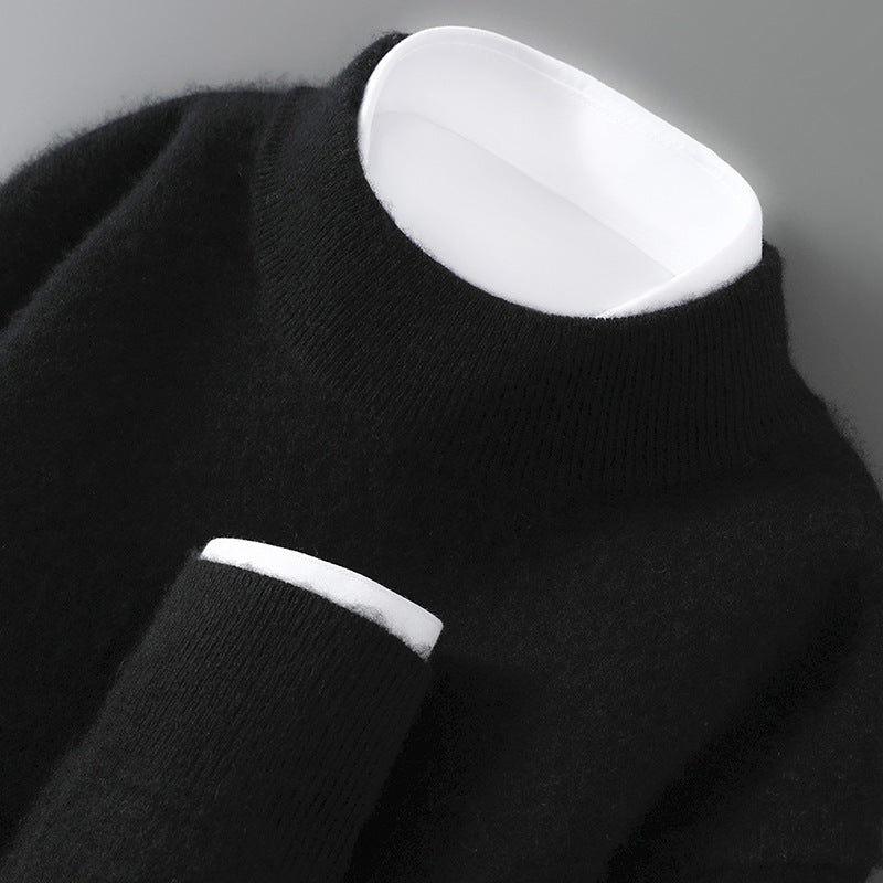 Men's wool sweater, half collar, knit, loose fit