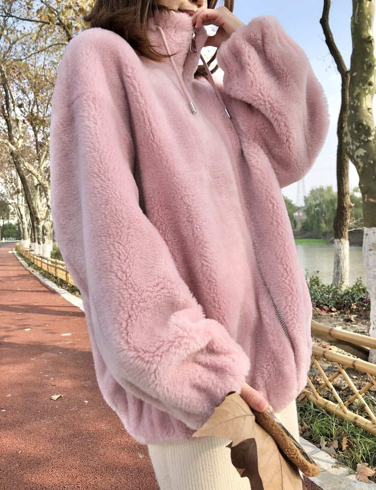 Women's coat, mid-length, stand-up collar, loose
