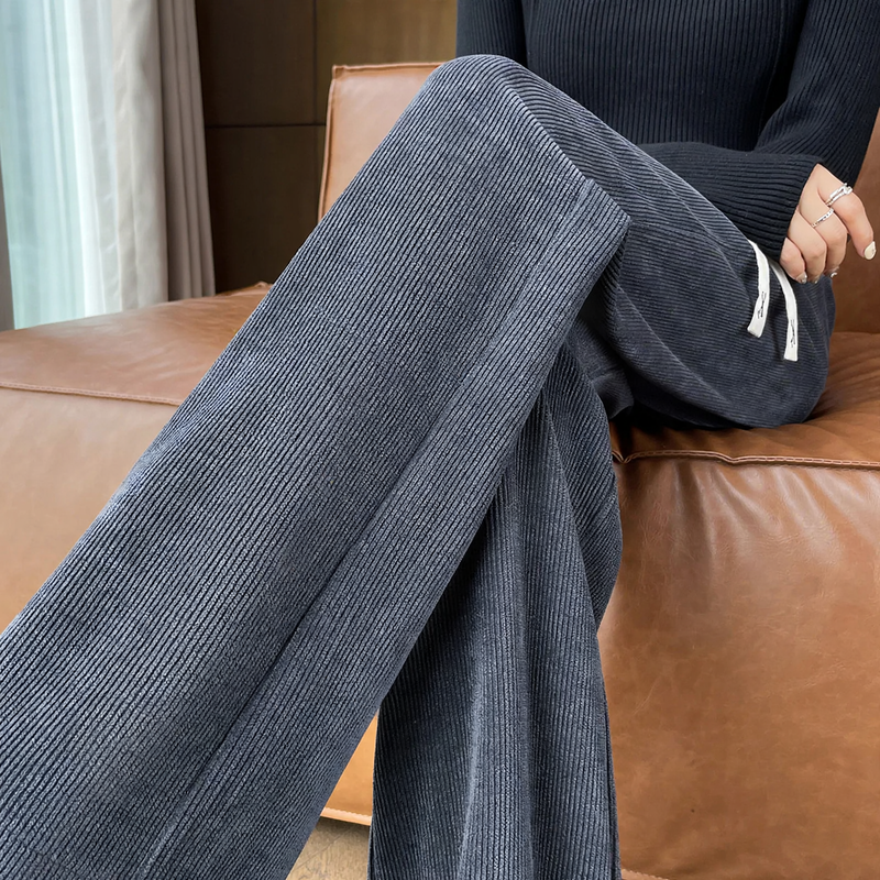 Chenille wide pants for women, straight cut