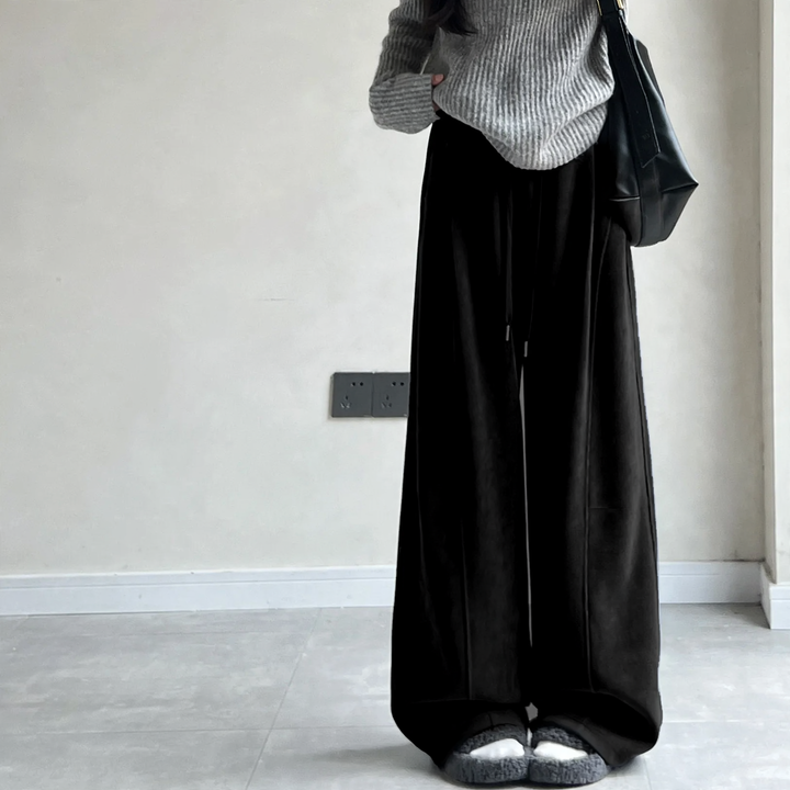 Kord-wide pants for women, high-waisted, lined