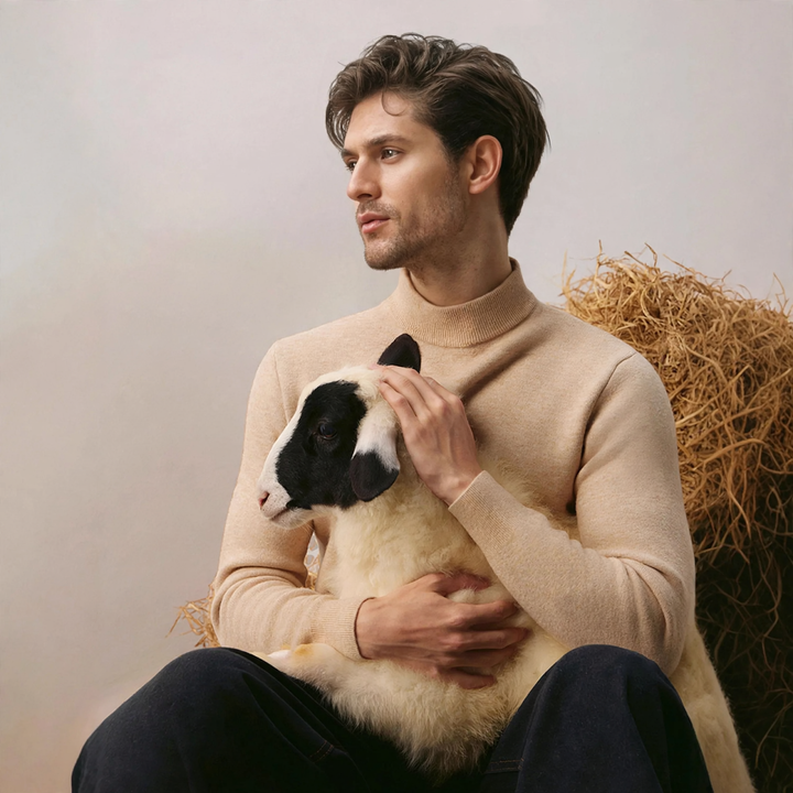 Men's knit sweater with inner lining, lined and warm