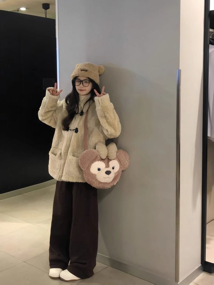 Lambswool imitation coat, padded, loose fit