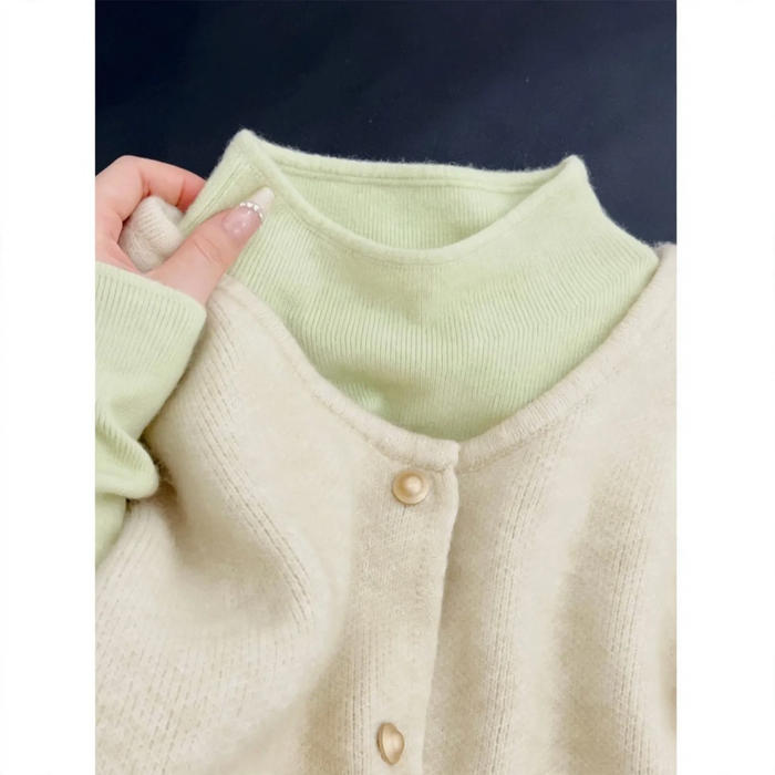 Women's knit sweater with stand-up collar, solid color